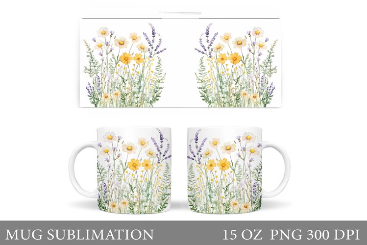 Flowers Mug Wrap Design. Wildflowers Mug Sublimation example image 1