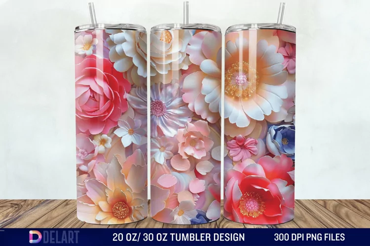 3D Painted Flower Tumbler Wrap