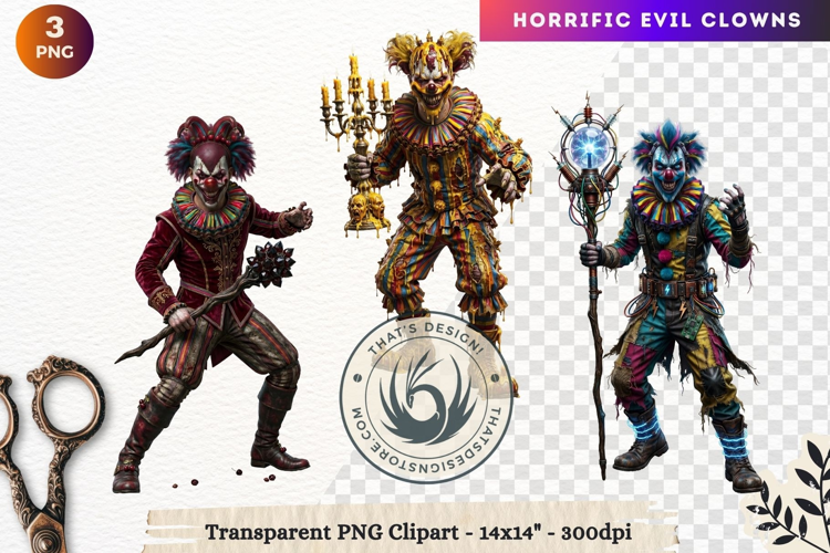 Horrific Evil Clown Clipart - Creepy Circus PNG Graphics