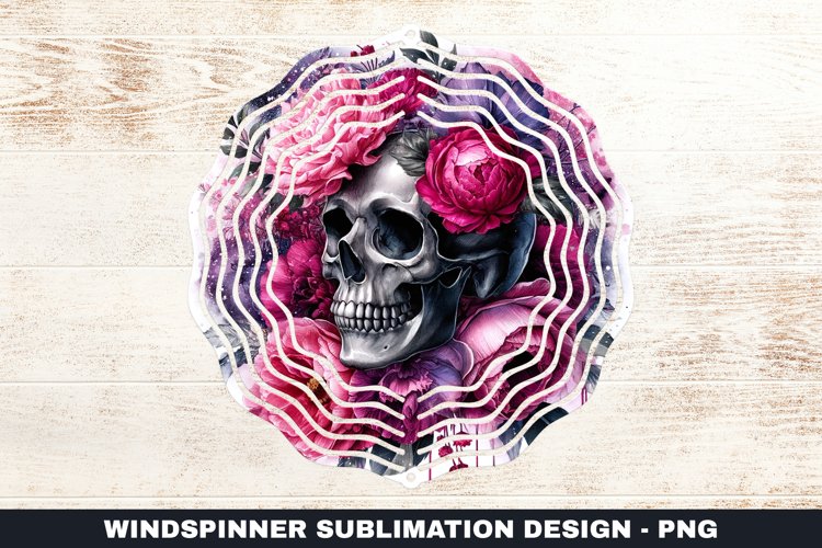 Skull Flowers Wind Spinner Sublimation Design
