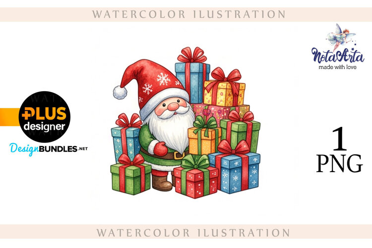 Christmas Gnome Santa with a Sheep in Watercolor Style example image 1