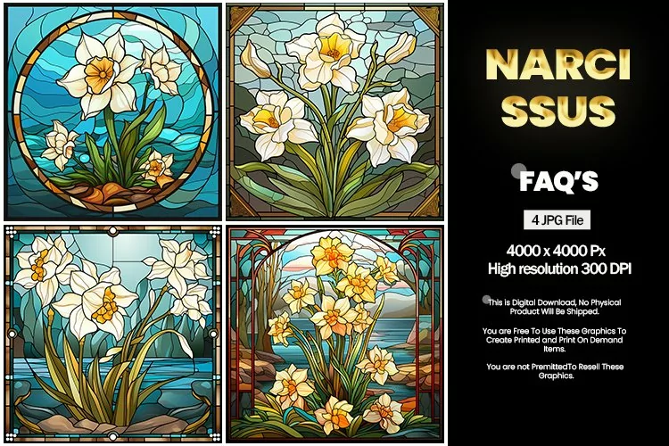 Stained Glass Narcissus Square Coaster - 04 Variations