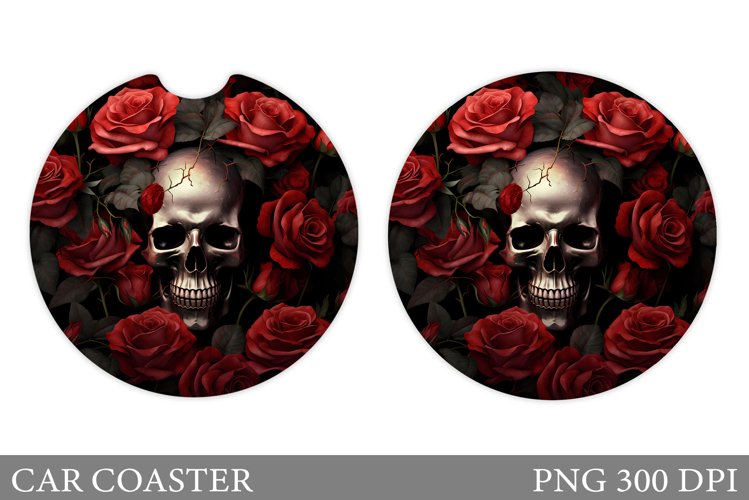 Skull Car Coaster Design. Skull and Rose Car Coaster