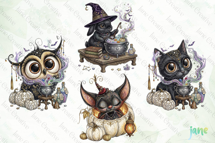 Whimsical Halloween Animal Clipart