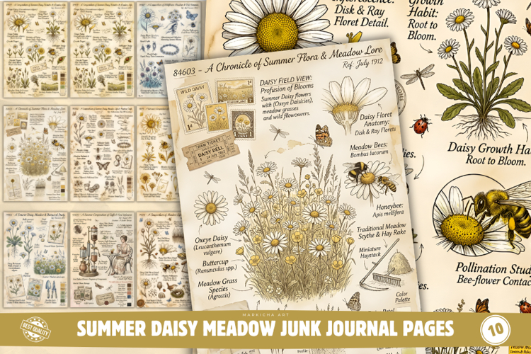 Summer Daisy Meadow Junk Journal Pages