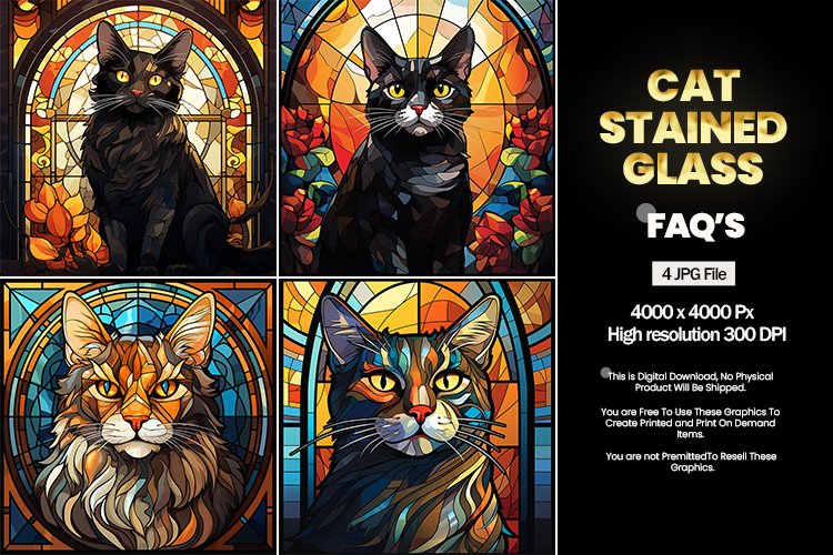 Cat Stained Glass Square Coaster - 04 Variations