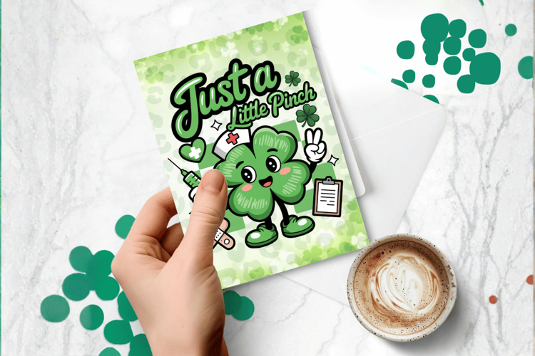 Glitter Four Leaf Clover Greeting Card PNG Sublimation Desig