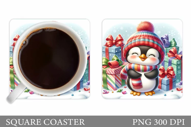 Cute Penguin Coaster Design. Christmas Coaster Sublimation