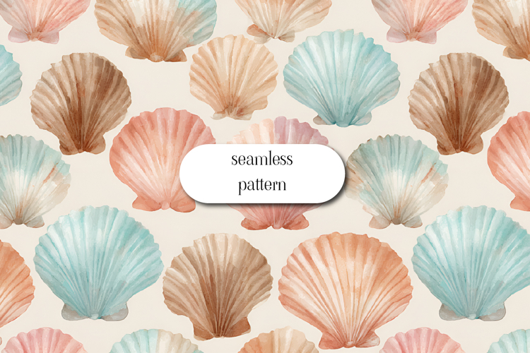 Watercolor Seashell Seamless Pattern in Soft Pastel Tones