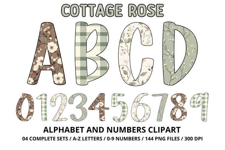 Cottage Floral Alphabet PNG Letters   Numbers 300DPI