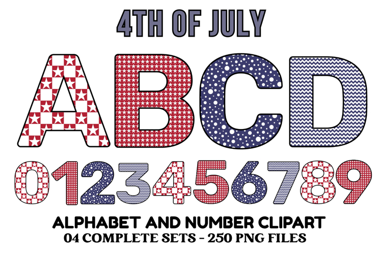 4th July Alphabet png clipart, independence letters doodle