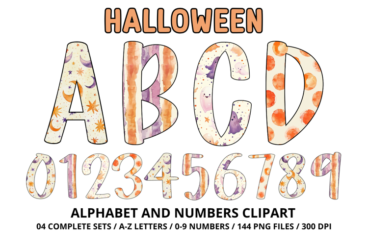 Halloween Alphabet Clipart PNG, watercolor letters doodle