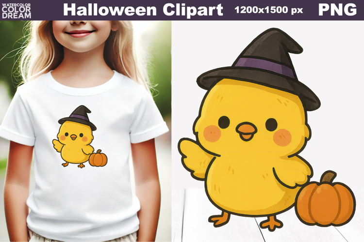 Cute Halloween Chick Clipart | Witch PNG for Kids Shirts