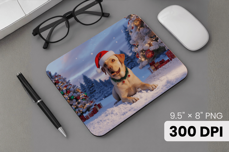 Winter Dog Christmas PNG, Icy Tree Mouse Pad Design