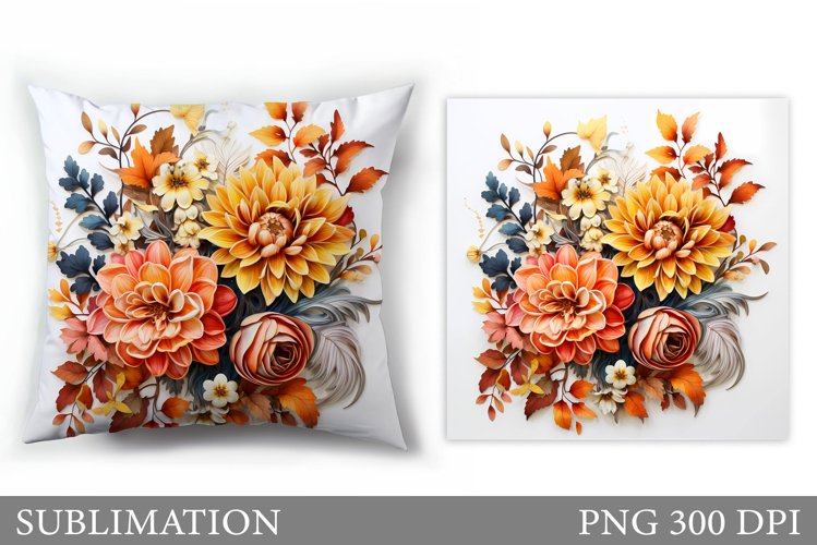 Floral Sublimation. 3D Flowers Pillow Sublimation