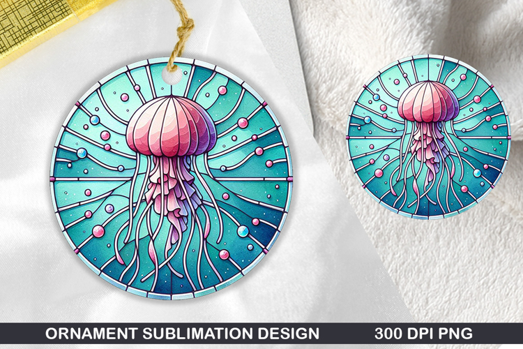 Jellyfish Stained Glass Ornament PNG, Digital Download File