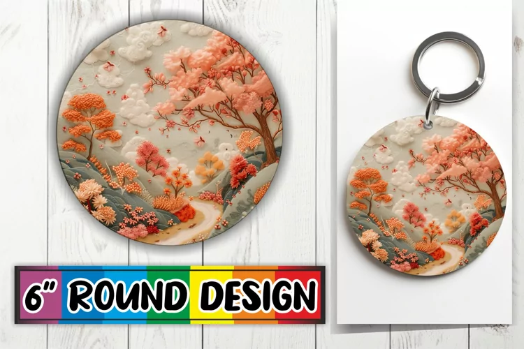 Spring Landscape 3D Circle Kaychain Sublimation Design