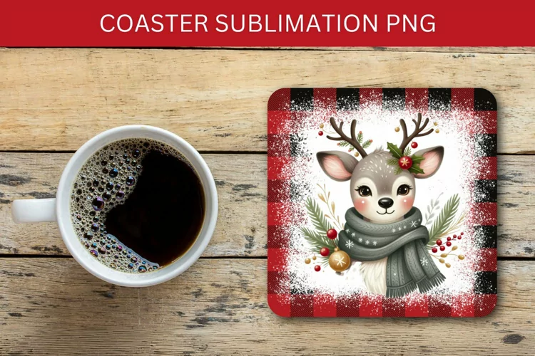 square coaster - reindeers wreath
