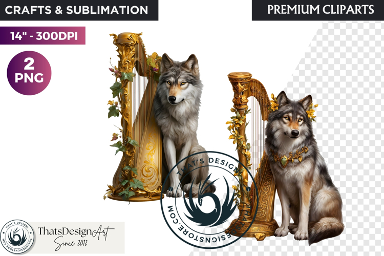 Watercolor Mystic Wolf Fantasy Clipart animal PNG Graphics
