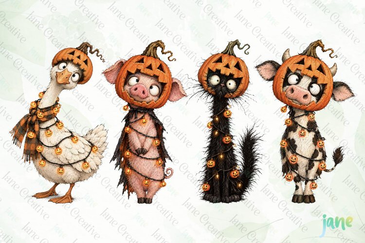 Cute Halloween Farm Animals Clipart example image 1