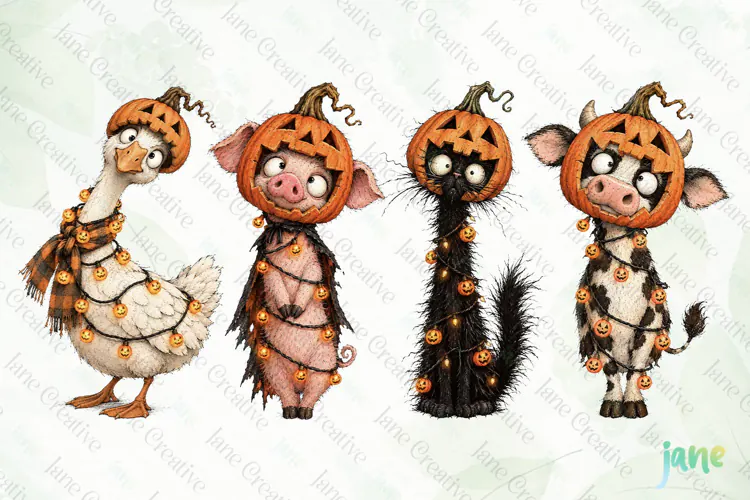 Cute Halloween Farm Animals Clipart
