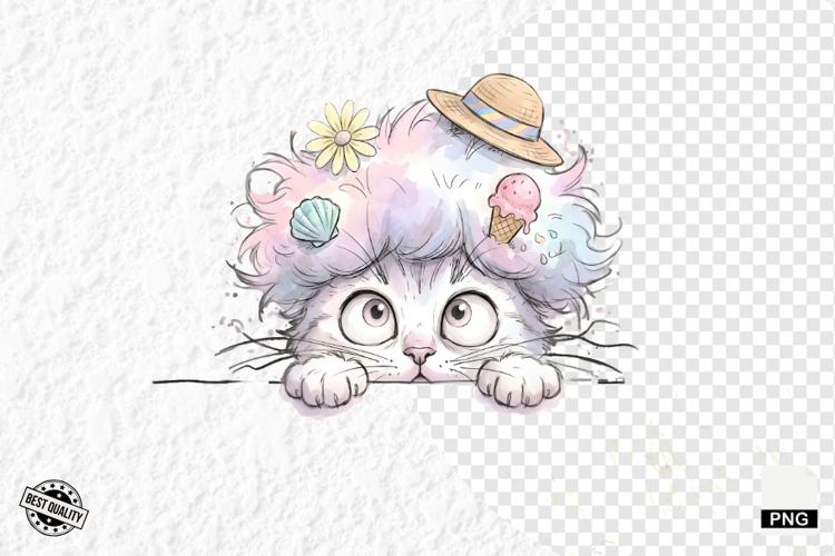 Summer Cat Peeking Clipart