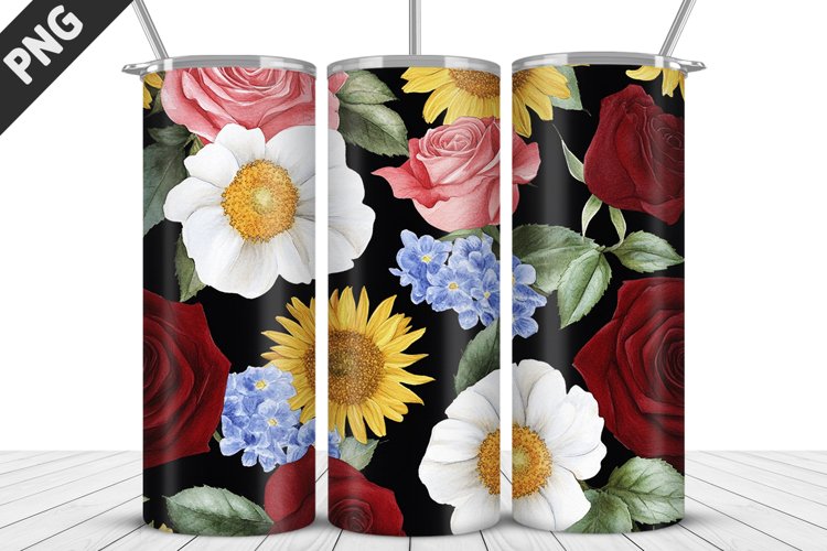 Valentine Rose Flowers Tumbler Wrap | Sublimation Design example image 1