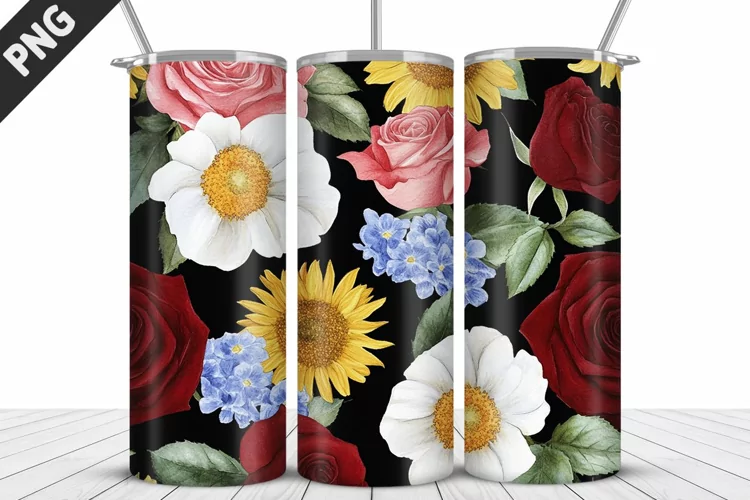 Valentine Rose Flowers Tumbler Wrap | Sublimation Design