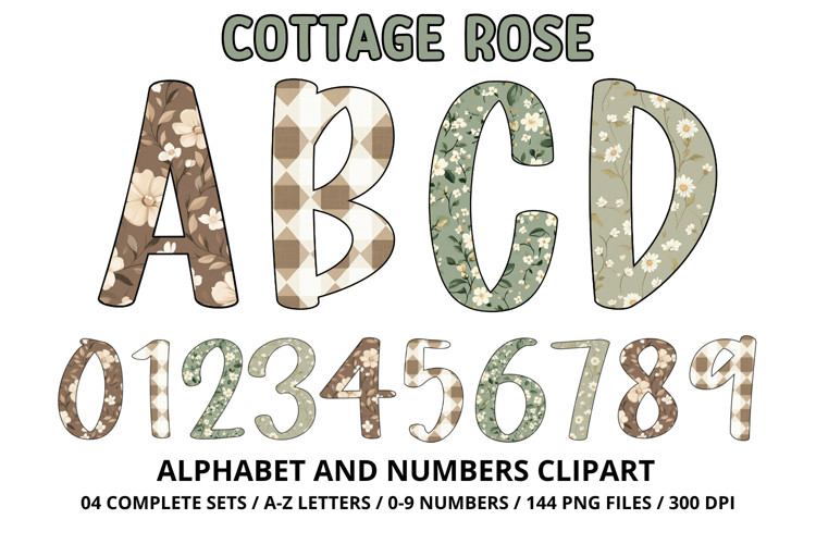 Cottage Floral Alphabet PNG Letters   Numbers 300DPI