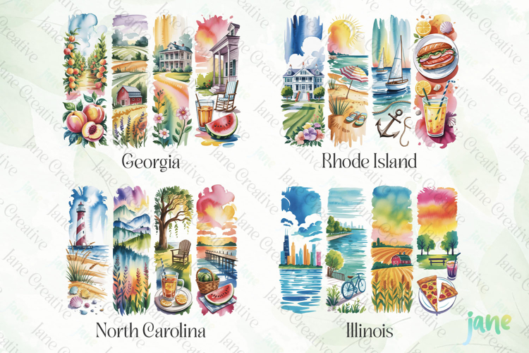 Summer 50 States Brushstroke USA Clipart