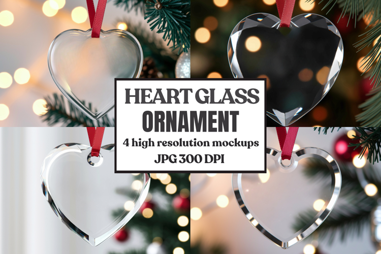 Christmas Heart Glass Ornament Mockup | Hanging Holiday Orna