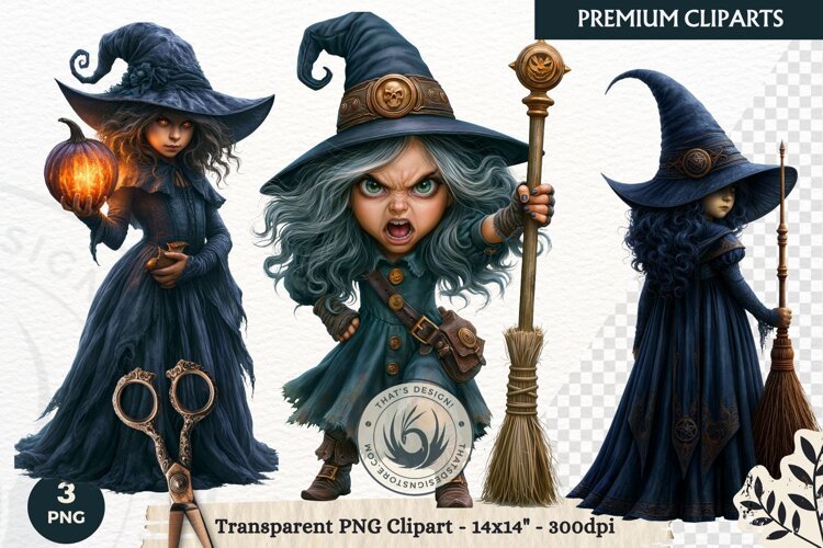 Whimsical Halloween Little Witch Gothic Png Clipart graphic example image 1