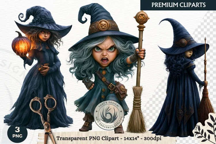 Whimsical Halloween Little Witch Gothic Png Clipart graphic