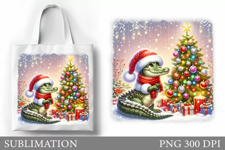 Christmas Crocodile Tote Bag. Christmas Tote Bag Sublimation