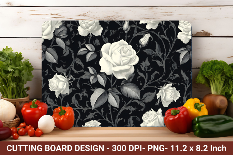 Gothic White Rose Cutting Board | Cutting Board Png