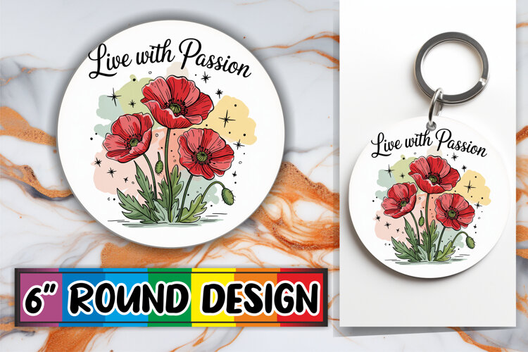 Playful Circle Keychain Sublimation, Flowers Quote example image 1