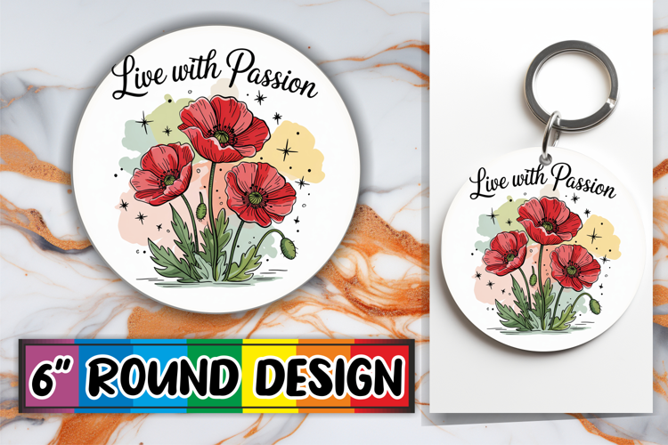 Playful Circle Keychain Sublimation, Flowers Quote