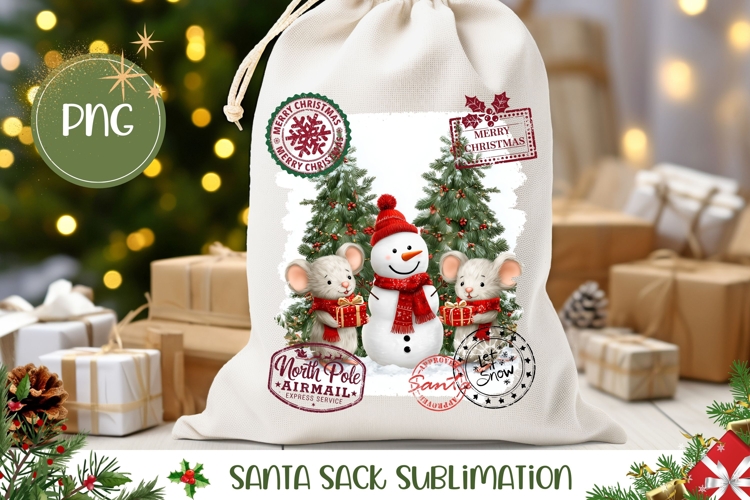 Cartoon Christmas Animals Santa Sack Print, Snowman Gift Bag