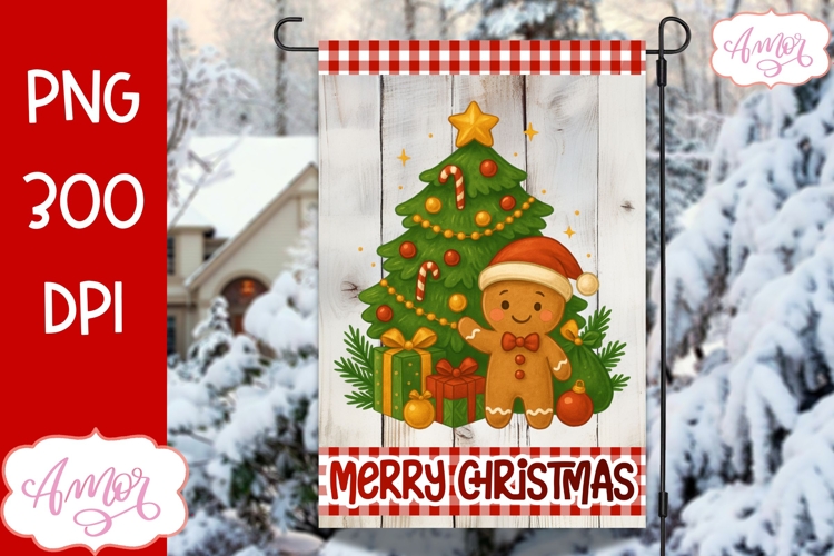 Merry Christmas garden flag PNG, Gingerbread man PNG design