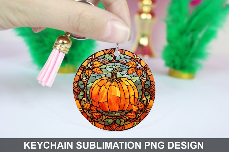 Pumpkin Keychain Sublimation, Round Keychain PNG Design