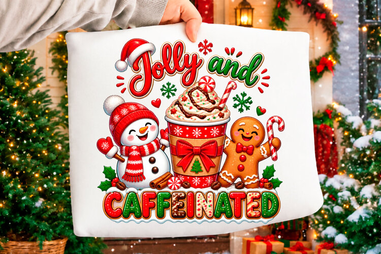 Jolly and caffeinated Christmas coffee holiday typography de example image 1