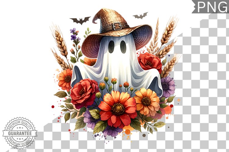 Halloween Ghost And Flowers Sublimation - Halloween Clipart
