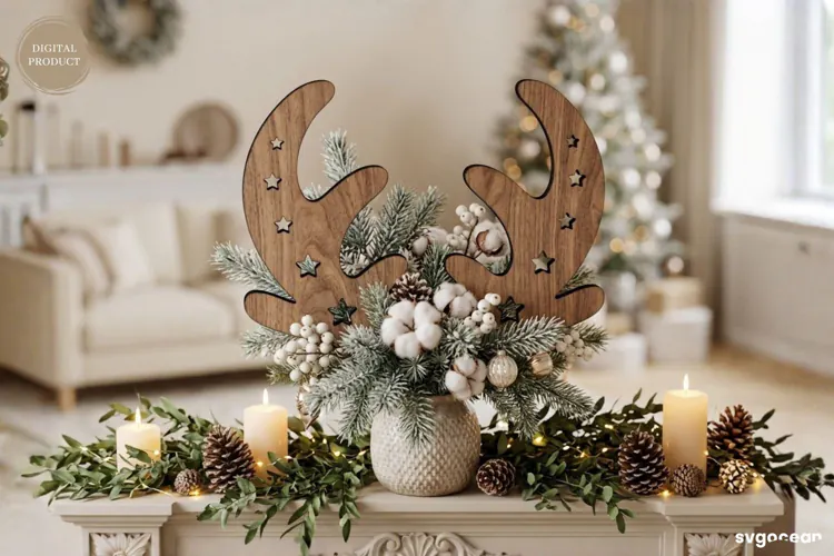 Reindeer Antler Plant Stake Laser Cut | Herb Label | SVG