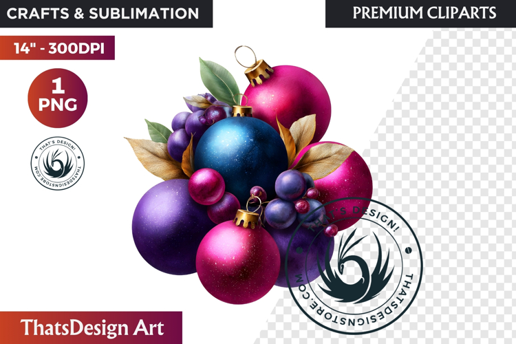 Christmas Baubles Clipart, Festive Holiday Ornaments PNG