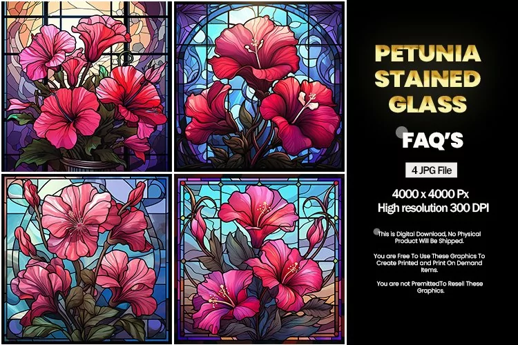Stained Glass Petunia Square Coaster - 04 Variations