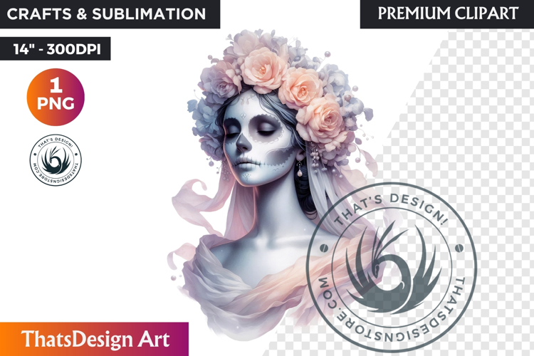 Pastel Floral Day of the Dead Clipart PNG,sugar skull design