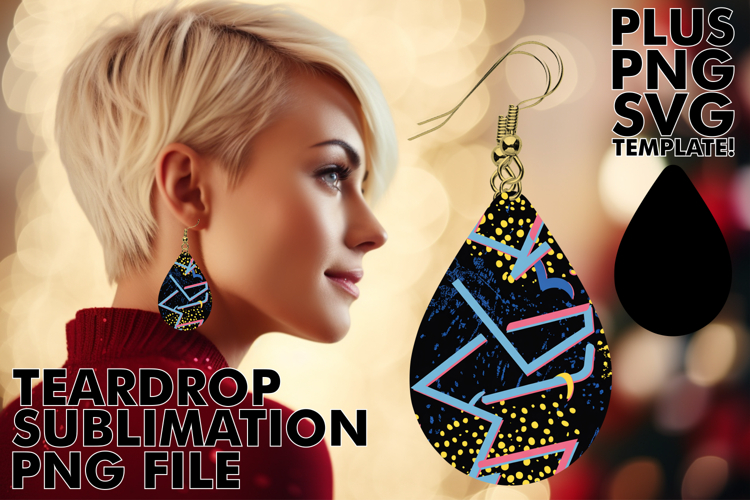 Trendy Teardrop Earrings PNG, Funky Pattern