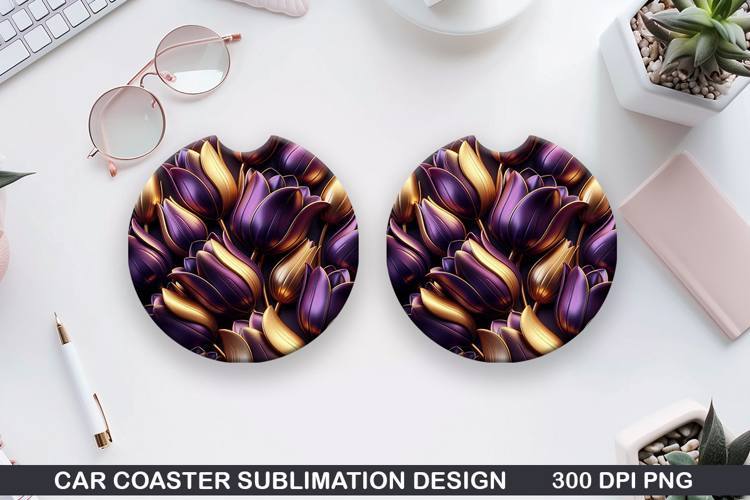 Flowers Car Coaster Sublimation| Summer Flowers Coaster PNG