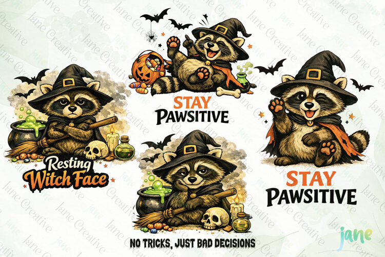 Funny Halloween Raccoon Clipart example image 1