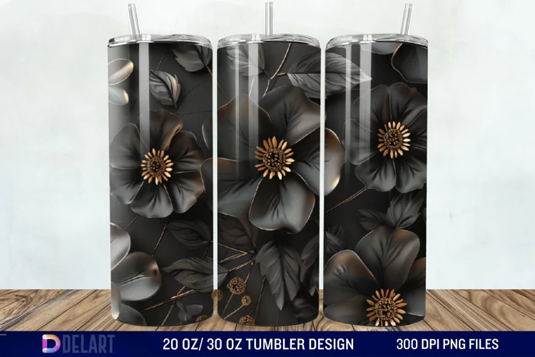 3d Dark floral Tumbler Wrap